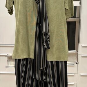 4 pc set: wide legged pants, knot top, matching blouse and scarf. Size Large